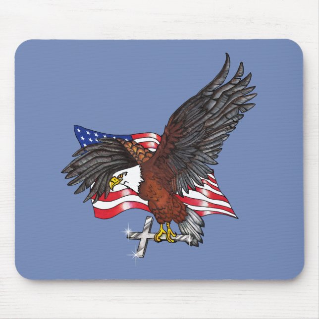 Amerikanischer Adler mit Kreuz Mousepad (Vorne)