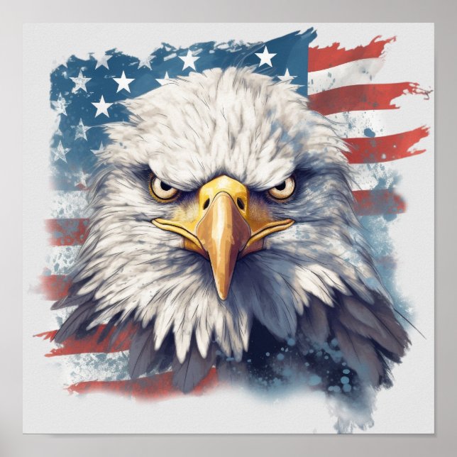 Amerikanischer Adler unter amerikanischer Flagge Poster (Vorne)