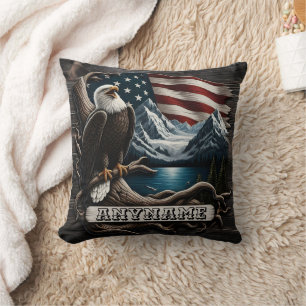 Amerikanischer Adler von Bergen und Fahne durchzog Kissen