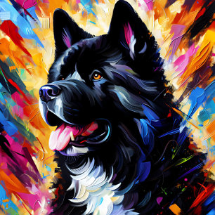 Amerikanischer Akita Hund Acryl Kunst Druck   Bunt