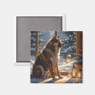Amerikanischer Akita mit Weihnachtsbeleuchtung Fei Magnet