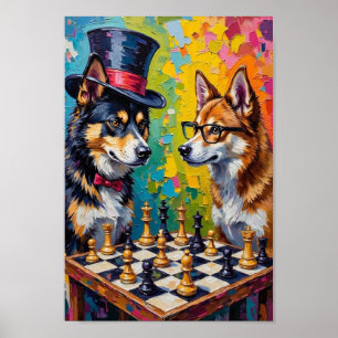Amerikanischer Akita Schach Pop Art, Lustige Hunde Poster