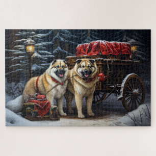 Amerikanischer Akita Schneebedeckter Schlittenfahr