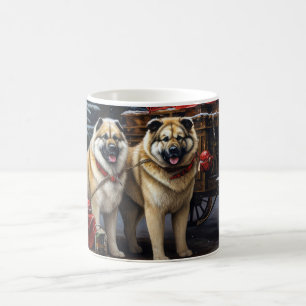 Amerikanischer Akita Schneebedeckter Schlittenfahr Kaffeetasse
