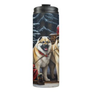 Amerikanischer Akita Schneebedeckter Schlittenfahr Thermosbecher
