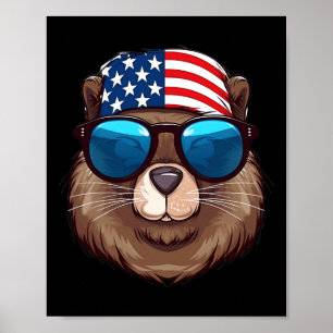 Amerikanischer Biber mit der US-Flagge am Unabhäng Poster