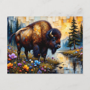 Amerikanischer Bison Blumenlandschaft Postkarte