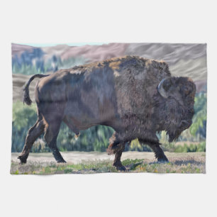 Amerikanischer Bison, der in einer Graslandschaft Geschirrtuch