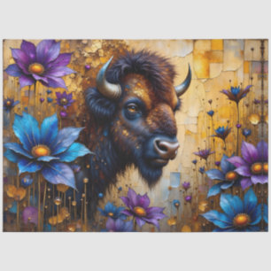 Amerikanischer Bison in texturiertem Blumenporträt Seidenpapier