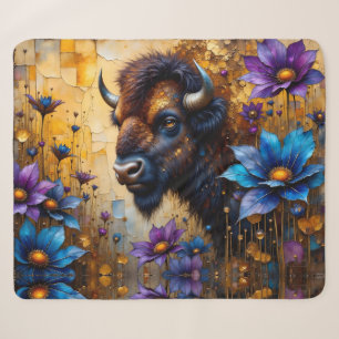 Amerikanischer Bison in texturiertem Blumenporträt Sherpadecke