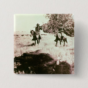 Amerikanischer Bison-Jäger (b/w Foto) Button