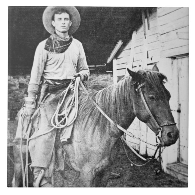 Amerikanischer Cowboy in Kansas, c.1880 (b/w Foto) Fliese (Vorderseite)