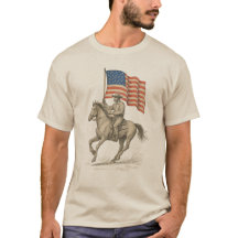 Amerikanischer Cowboy mit Flagge reitend