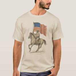 Amerikanischer Cowboy mit Flagge reitend T-Shirt