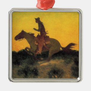 Amerikanischer Cowboy Pferdereiter gegen den Sonne Ornament Aus Metall