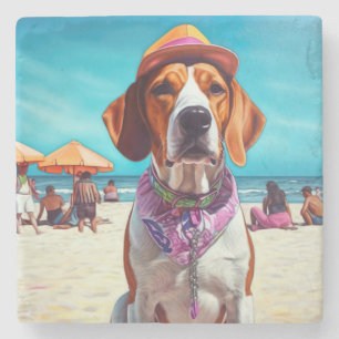 Amerikanischer Englisch-Foxhound am Strand, Sommer Steinuntersetzer