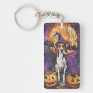 Amerikanischer Englisch Foxhound Halloween-Kürbis Schlüsselanhänger