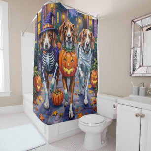 Amerikanischer Englisch Foxhound in Halloween-Kost Duschvorhang