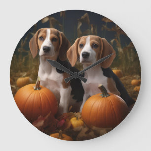 Amerikanischer English Foxhound Welpe Herbstfreude Große Wanduhr