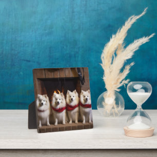 Amerikanischer Eskimo am Kamin Weihnachten Fotoplatte