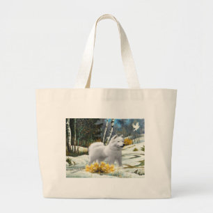 Amerikanischer Eskimo auf schneebedeckter Jumbo Stoffbeutel