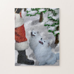 Amerikanischer Eskimo Hund mit Weihnachten