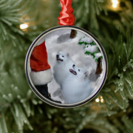 Amerikanischer Eskimo Hund mit Weihnachten Ornament Aus Metall