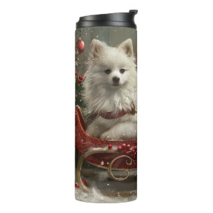 Amerikanischer Eskimo-Hund Weihnachtsfestlich Thermosbecher