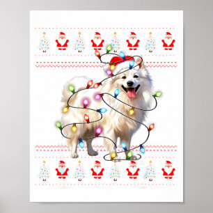 Amerikanischer Eskimo-Hund Xmas-Lichter hässlicher Poster