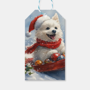 Amerikanischer Eskimo im Schlitten Lass es schneie Geschenkanhänger