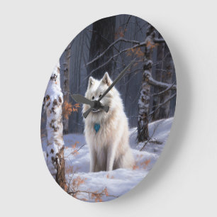 Amerikanischer Eskimo Lass es schneien Weihnachten Große Wanduhr