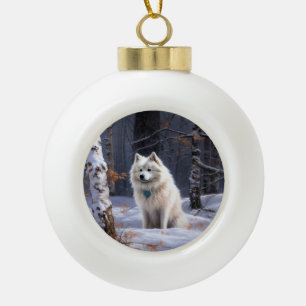Amerikanischer Eskimo Lass es schneien Weihnachten Keramik Kugel-Ornament