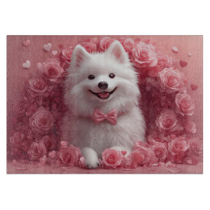 Amerikanischer Eskimo mit Rosen - Valentinstag Schneidebrett