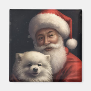 Amerikanischer Eskimo mit Santa Claus Festive Weih Magnet