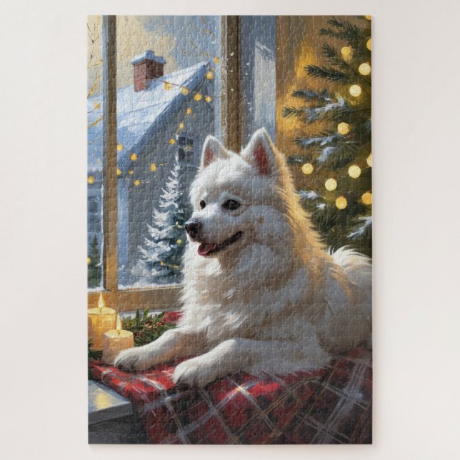 Amerikanischer Eskimo mit Weihnachtsbeleuchtung Ur (Vertikal)