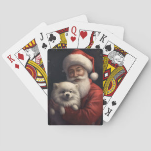 Amerikanischer Eskimo mit Weihnachtsmann Festliche Spielkarten