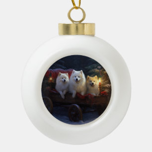 Amerikanischer Eskimo Schnee-Schlitten Weihnachtsd Keramik Kugel-Ornament
