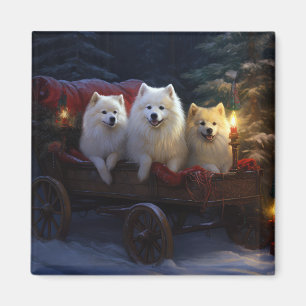 Amerikanischer Eskimo-Schneeschlitten-Weihnachtsde Magnet