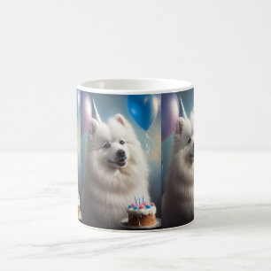 Amerikanischer Eskimohund mit Luftballons zum Gebu Kaffeetasse