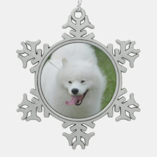 Amerikanischer Eskimohund Schneeflocken Zinn-Ornament