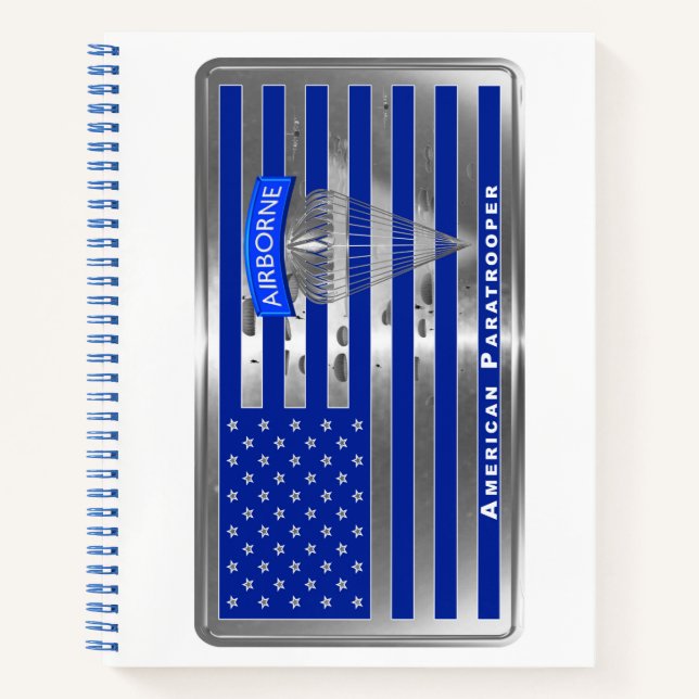 Amerikanischer Fallschirmjäger mit Flagge Notizbuch (Vorderseite)