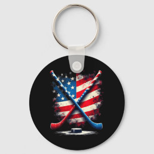 Amerikanischer-Flagge-Eishockey 4 Schlüsselanhänger