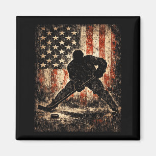 Amerikanischer-Flagge-Eishockeyspieler-Fan-Design- Magnet
