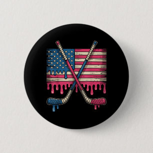 Amerikanischer Flagge Hockeyspieler Hockey USA Eis Button