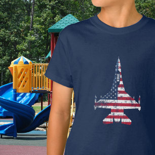 Amerikanischer Flagge-Jet-Jäger-Flugzeug & benutze T-Shirt