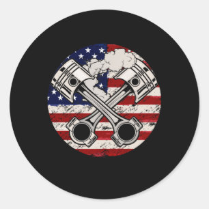 Amerikanischer Flagge Kolben Muskelauto Patriotisc Runder Aufkleber