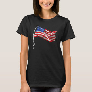 Amerikanischer Flaggen Angelrute 4. Juli Patriotis T-Shirt