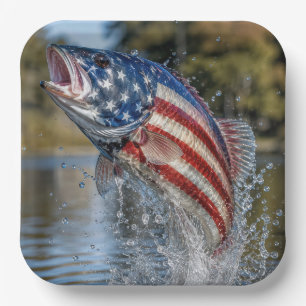 Amerikanischer Flaggenfisch springt aus dem Wasser Pappteller