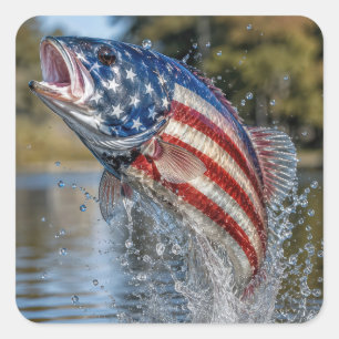 Amerikanischer Flaggenfisch springt aus dem Wasser Quadratischer Aufkleber