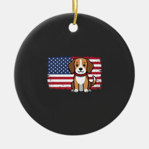 Amerikanischer Flaggenhund Patriotischer Vektor Keramik Ornament